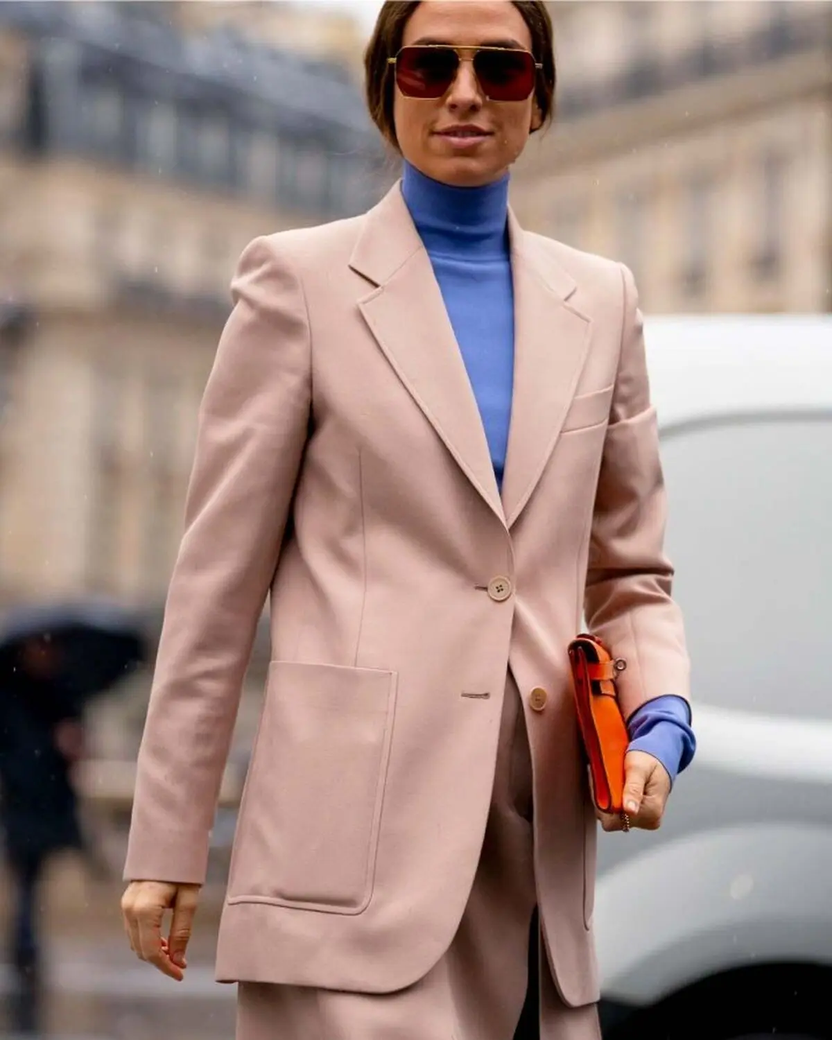 Soft blue and camel