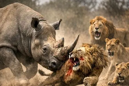 انتقام حیات وحش/کرگدن به عنوان انتقام سر شیرها را می کنه