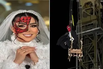 عروسی اسپایدرمن در ایران / پرش مرد عنکبوتی از ارتفاع 120 متری برای عروسش!