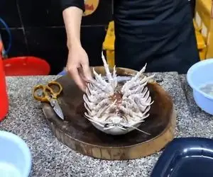 غذای دریایی ؛ وقتی غذارو می بینی هنگ میکنی/ برنج سرخ شده با خرچنگ بیگانه غول پیکر 