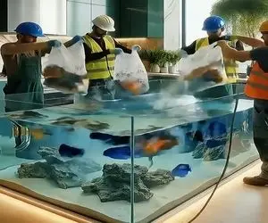 معماری خلاقانه؛ جزیره آکواریومی آشپزخانه/ رویای دریا در خانه