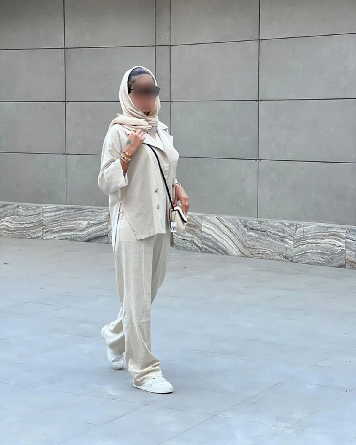ست مانتو شلوار لینن کرم