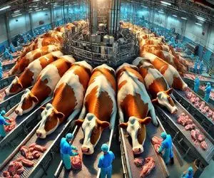 فرآوری گاو؛ گاو خوش لعاب بعد 10سال شیردهی سالم میره تو دستگاه قطعه میاد بیرون