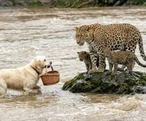 مستند حیات وحش؛ پلنگ  و توله هاش گیر کردن تو سیل سگ شجاع نجاتشون میده