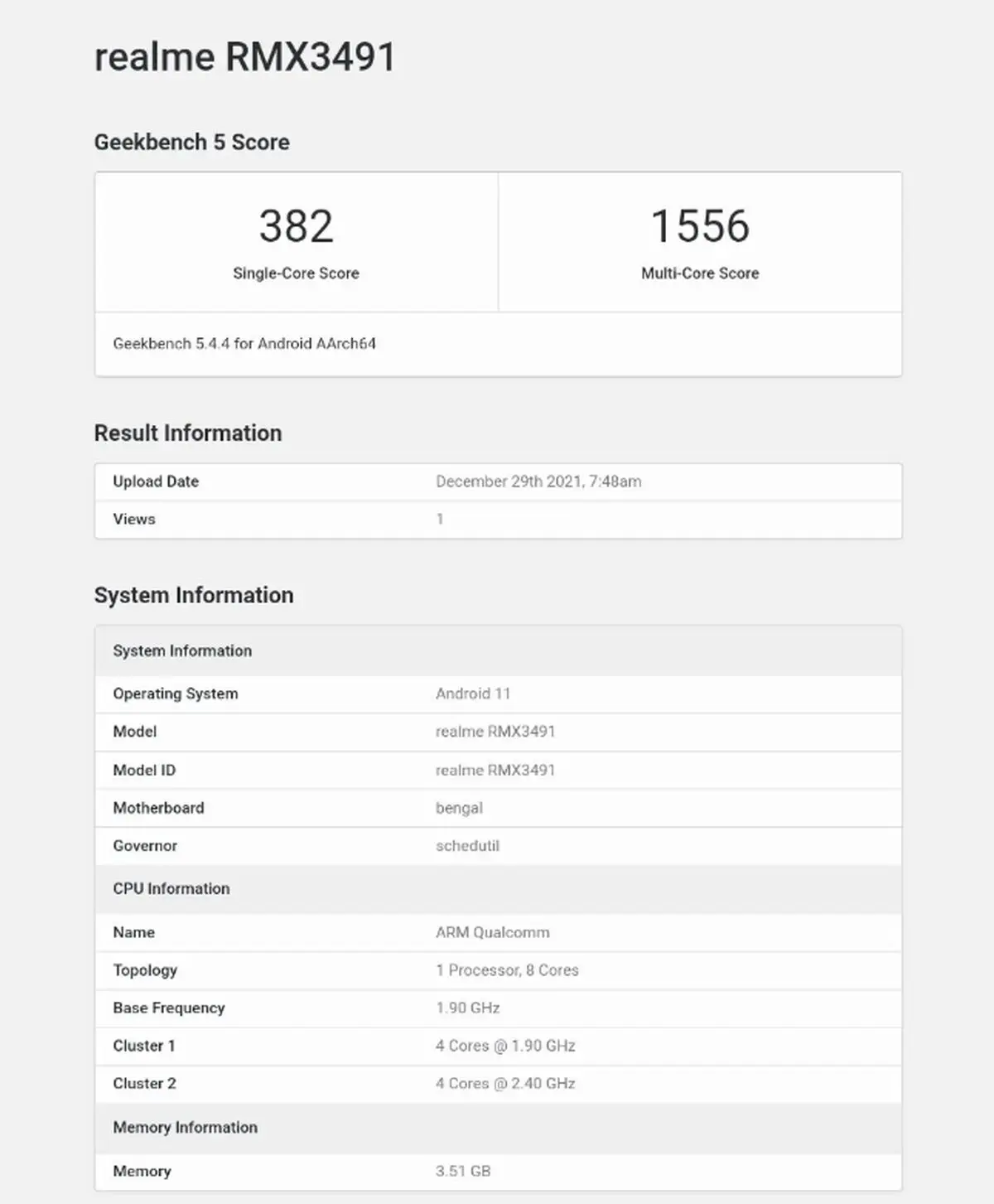 Realme 9i- GeekBench