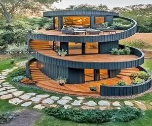 معماری خلاقانه؛ طراحی ویلای لاکچری سه طبقه مارپیچی