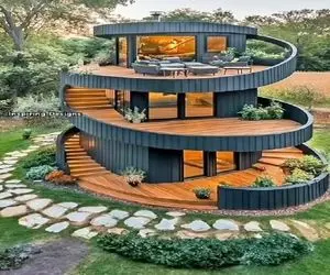 معماری خلاقانه؛ طراحی ویلای لاکچری سه طبقه مارپیچی