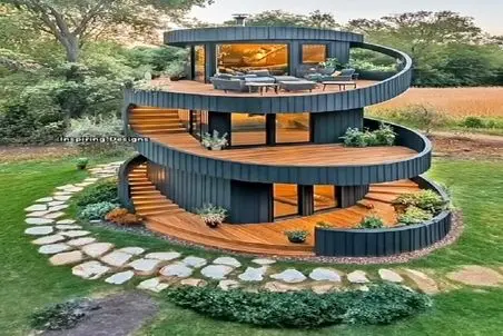 معماری خلاقانه؛ طراحی ویلای لاکچری سه طبقه مارپیچی