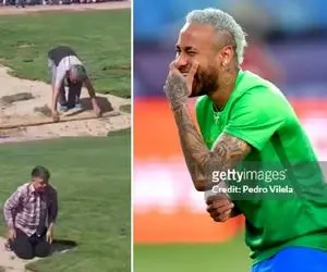 ۲۰۰ نفر چمن ورزشگاه آزادی را دوختند نیمار هنگ کرد! + عکس و ویدیو