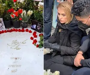 جنجال "زنِ دوم شجریان" سر مزار؛ سایه چشمی آبی و حجابی که وا رفت!