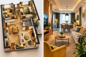 دکوراسیون داخلی خانه ای با نقشه 82 متر؛ زیبایی، جسارت، مدرنیته و کاربرد یکجا باهم