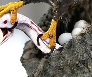 از جذابیت های حیات وحش؛ عقاب با منقار و چنگالاش مار پاره کرد تا تخم هاش نخوره