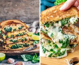 طرز تهیه اسفناج پنیری؛ تو سیم ثانیه یه ساندویچ خوشمزه بپز که انگشتاتم باهاش بخوری!