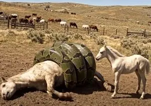 حیات وحش مصنوعی؛ اسب شجاع برای خلاصی بچه اش از شکم پیتون غول آسا کمک آورد