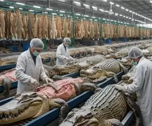 فرآوری تمساح؛ تمساح از تخم میرسونن به نیم تن از گوشت و پوستش بهره برداری کنن