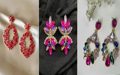 مدل گوشواره کریستالی با نگین های ریز و درشت رنگی؛ مختص خانومای ادایی و سانتال مانتال