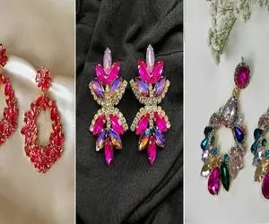 مدل گوشواره کریستالی با نگین های ریز و درشت رنگی؛ مختص خانومای ادایی و سانتال مانتال
