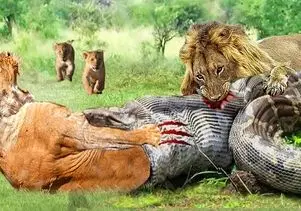 شکارچی و طعمه؛ شیر و مار پیتون در نبردی هیجان‌ انگیز تا پایان