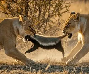 مستند حیات وحش؛ ستیز سبعانه شیرها برای تصاحب جسم گورکن عسل خوار