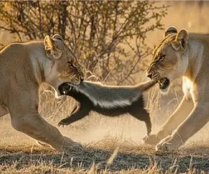 مستند حیات وحش؛ ستیز سبعانه شیرها برای تصاحب جسم گورکن عسل خوار
