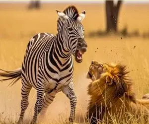 مستند حیات وحش؛ خر راه راه با فرار از چنگال شیر ابهت سلطان رو با خاک یکسان کرد