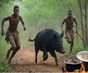 جنگجویان طبیعت؛ گراز وحشی موقع حمله به بربرهای برهنه لاجون تبدیل به آبگوشت شد