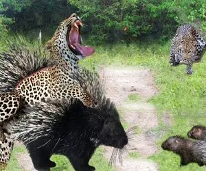 بدایع حیات وحش؛ پلنگ سفاک فکر کرد جوجه تیغی سیاه خرسه خواست ببلعه سوراخ شد