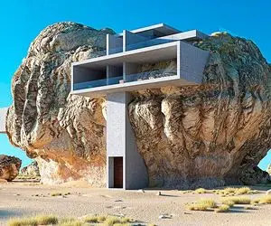 معماری خلاقانه؛ تو اعماق بیابون دل سنگ غول پیکر و شکافت خونه ساخت تا خنک شه