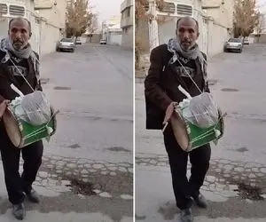 آواز خیابانی؛ ببینید پیرمرد دوره گرد غروب جمعه برای شاد کردن مردم چه تنبکی میزنه!