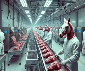 فرآوری الاغ؛ بعد 70 سال بهره کشی از الاغ مصلوب گردنشو تو سلاخخونه از قفا زدن 