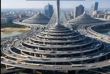 معماری خلاقانه؛ پل بستنی قیفی ساختن ماشینا همینجوری دور خودشون فر میخورن تا برسن مقصد