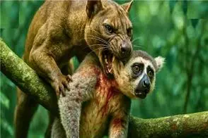 مستند حیات وحش / لمور دم‌حلقه‌ای در حال کرم رسانی بود که فوسا سفاک شاهرگشو زد