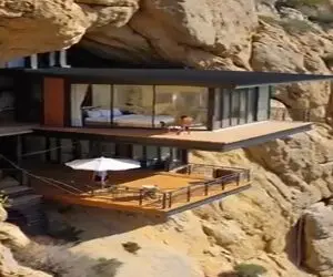 معماری خلاقانه؛ خونه تمام شیشه ساختن نصفش تو دل کوهه پنجره هاش بیرون آسمون تو مشتشونه