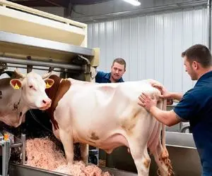 فرآوری گاو؛ گاو خوش رنگ بعد کارواش زنده فرستاد تو دستگاه چرخ کرده تحویل گرفت