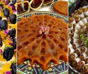 تزیینات حلوا با ماسوره یا گل محمدی و خلال ها؛ مناسب خیرات پنجشنبه یا روضه بسیار شیک