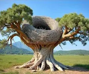 معماری خلاقانه؛ رو درخت بیابون با خلال دندون و پنبه خونه نقلی اعیونی ساخت عقاب نخورتش