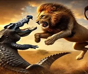 مستند حیات وحش حیوانات؛ نبرد طاقت‌ فرسای شیر و تمساح