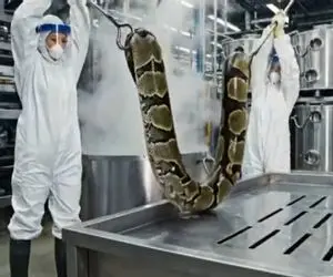 فرآوری مار؛ مار رو انداختن تو آب جوش قل زد پوستش جدا شد کت ساختن با زهرشم دارو