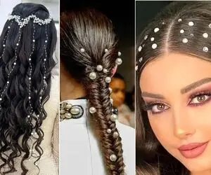 انواع تزیین مو با مروارید؛ طراحی عروسکی موهای بلند و کوتاه، مشکی و بلوند با مروارید