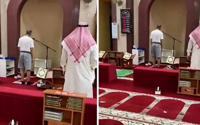 (ویدیو) اذان گفتن با شلوارک و زیرپوش در مسجد!