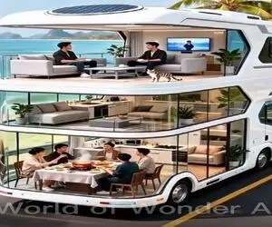 معماری خلاقانه؛ کمپر 3 طبقه ساختن مجهز به آشپزخونه و پذیرایی