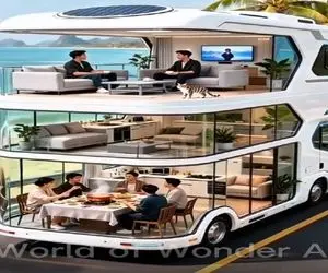 معماری خلاقانه؛ کمپر 3 طبقه ساختن مجهز به آشپزخونه و پذیرایی