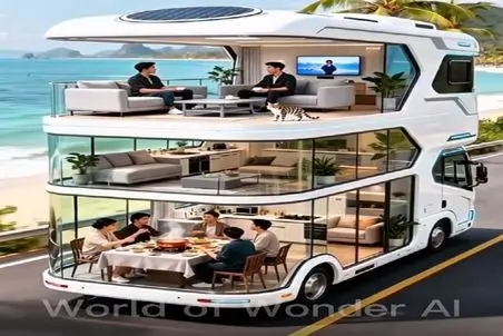 معماری خلاقانه؛ کمپر 3 طبقه ساختن مجهز به آشپزخونه و پذیرایی