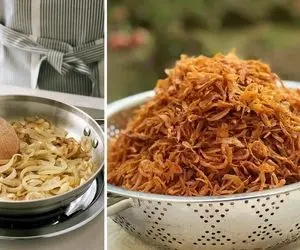 ترفندهای درست کردن پیاز داغ واسه تزئین غذا؛ اینجوری پیاز داغی خشک و کم روغن دارید
