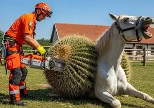 حیات وحش مصنوعی؛ تلاش تیم نجات برای رهایی اسب سفید از نفرین کاکتوس غول پیکر