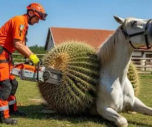 حیات وحش مصنوعی؛ تلاش تیم نجات برای رهایی اسب سفید از نفرین کاکتوس غول پیکر