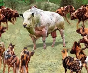 جذابیت‌های حیات وحش؛ کفتارهای لاشخور به گاو غول حمله ور شدن اونم با شاخ زخمیشون کرد