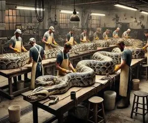 فرآوری مار؛ پیتون و با نوای نی میکنه تو گونی با چماق لهشون میکنه میریزه لای نون 