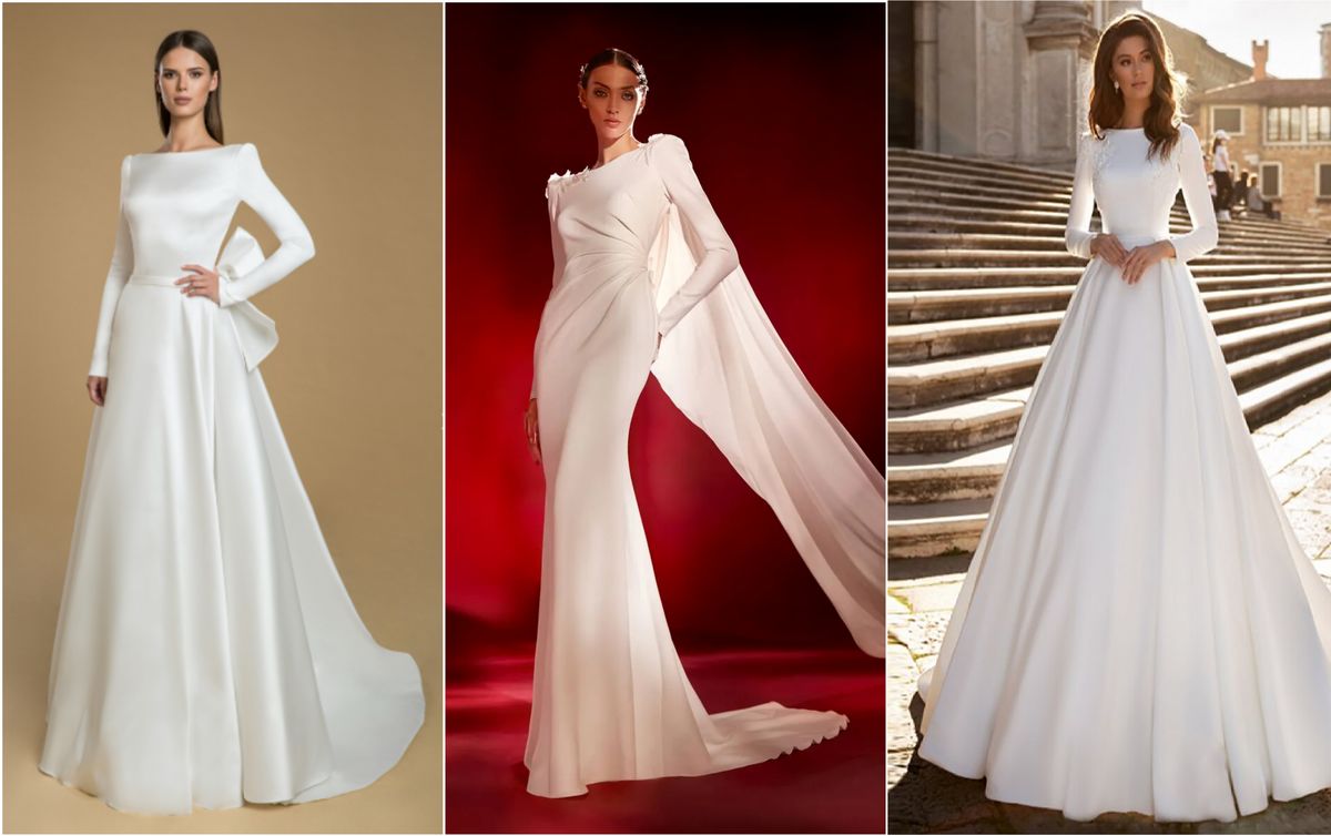 A sleek or simple wedding dress with sleeves