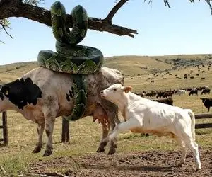 حیات وحش مصنوعی؛ گوساله شجاع برای نجات جان مادرش از چنگ پیتون غول کمک آورد